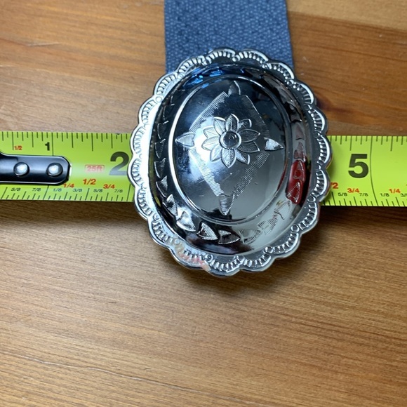 Unbranded Blue Grey Waist Belt w Lightweight Etched Silver  Buckle - Picture 9 of 9